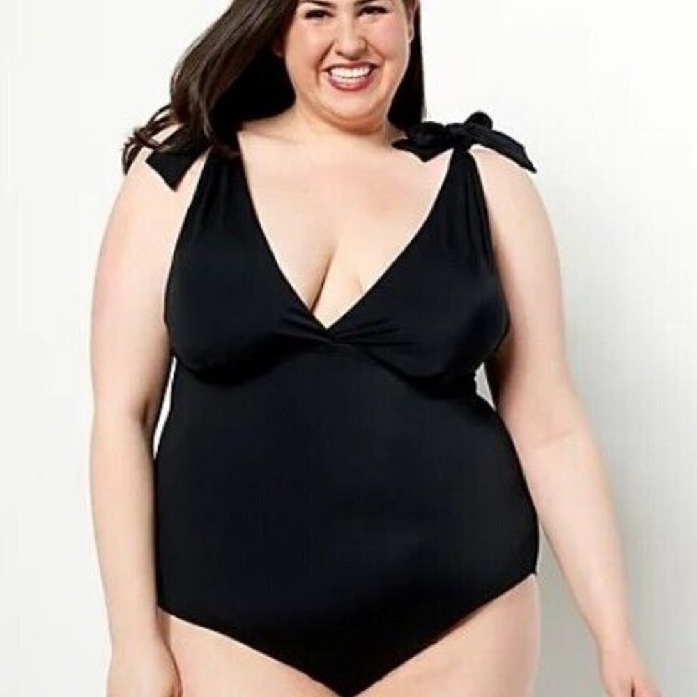 Kim Gravel x Swimsuits For All Tie Shoulder 1-Piece Suit Solid Onyx, Reg 6